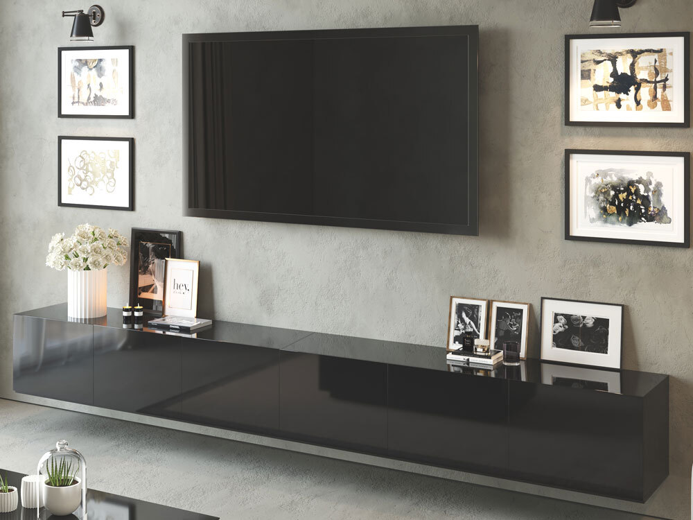 3 6m Black Floating Tv Unit 360cm, Tv Wall Cabinet Design