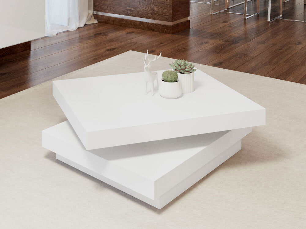 White High Gloss Contempo Square Coffee, White Gloss And Wood Coffee Table