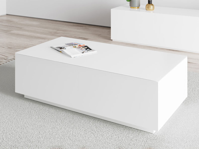 White Gloss Coffee Table With Glass Top, White Gloss Long Coffee Table