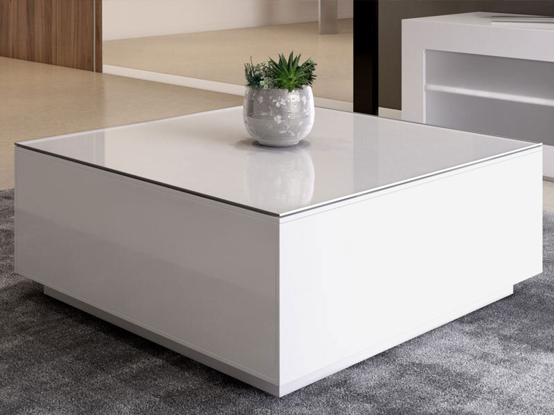 White Gloss Square Coffee Table With, White Gloss Retro Coffee Table