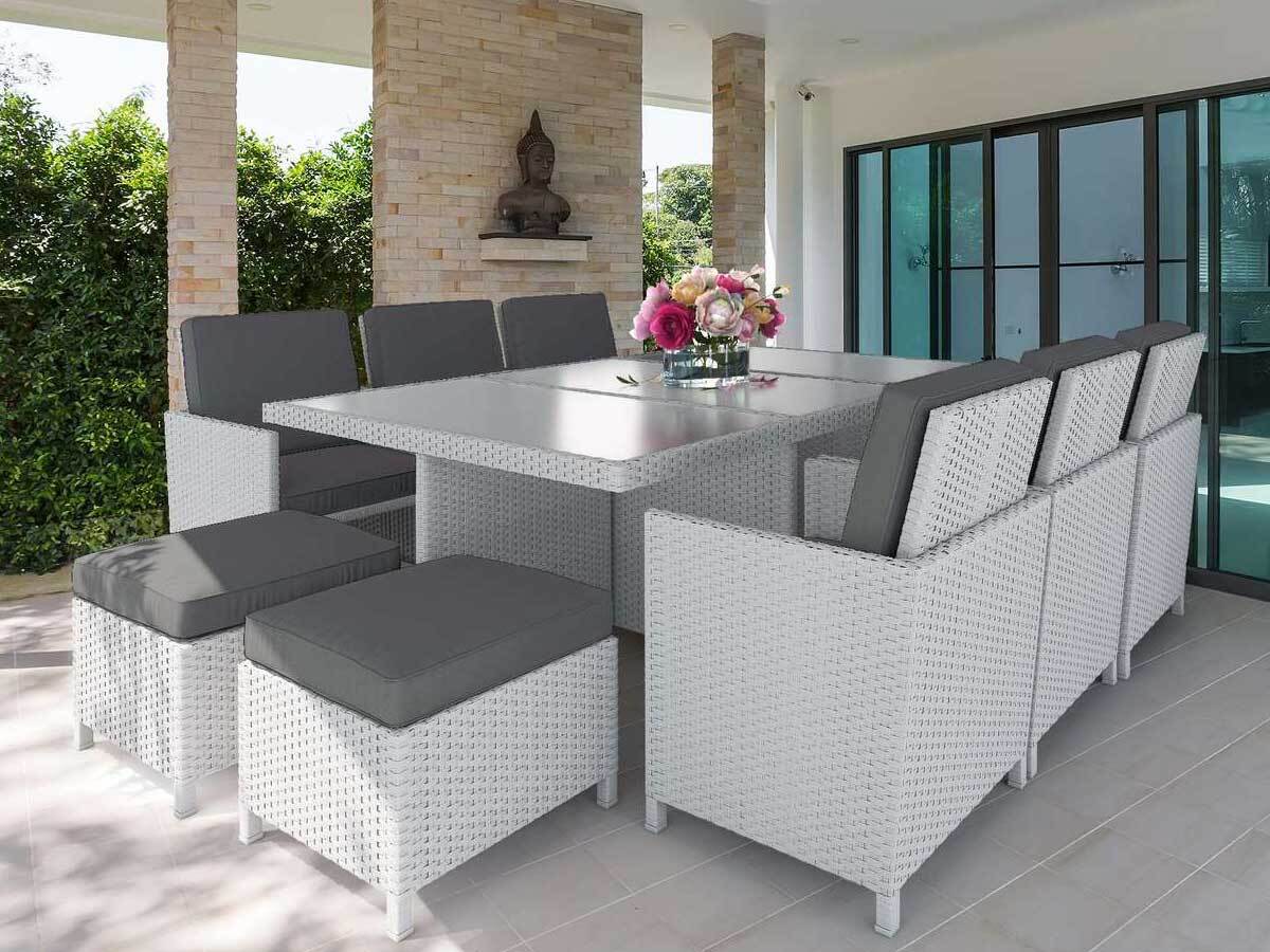 Centra 12 Seater White Wicker Outdoor Dining