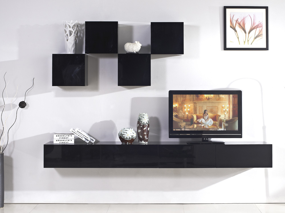 Galaxi Black Wall Mounted Tv Cabinet, Black Wall Units For Living Room