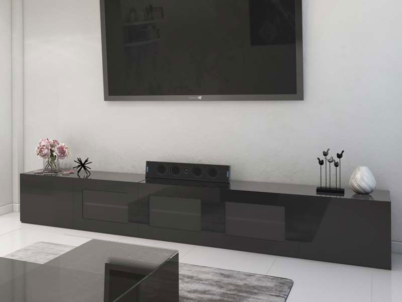 Black Matt Body & Black High Gloss Fronts Modern 200cm TV Unit Cabinet Stand Matt Body & High Gloss Doors RGB LED Lights 