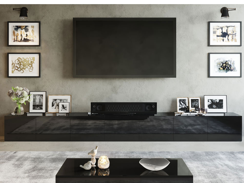 Extra Long TV Unit - Very Long Black TV Unit - TV Cabinet