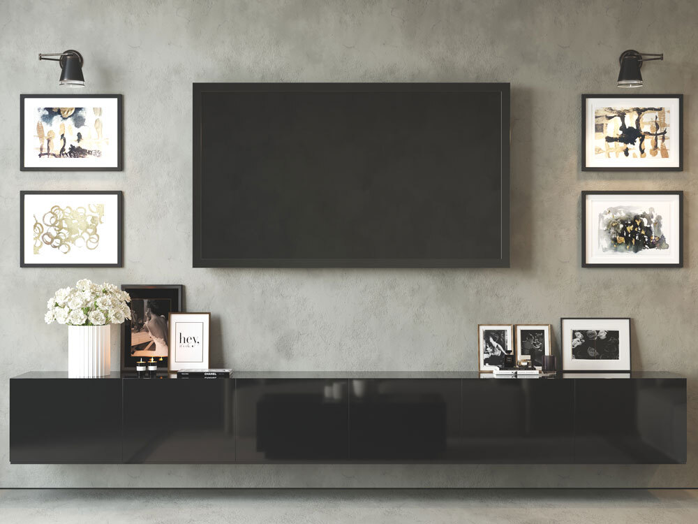 3 6m Black Floating Tv Unit 360cm Wall Mounted Entertainment - Wall Hanging Tv Cabinet Images