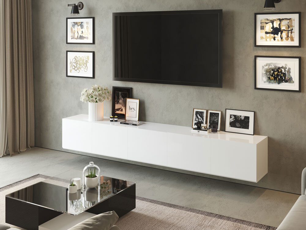white floating tunit in modern living room