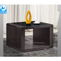 Brown Metro Side Table With Tempered Glass Top - Thumbnail 1